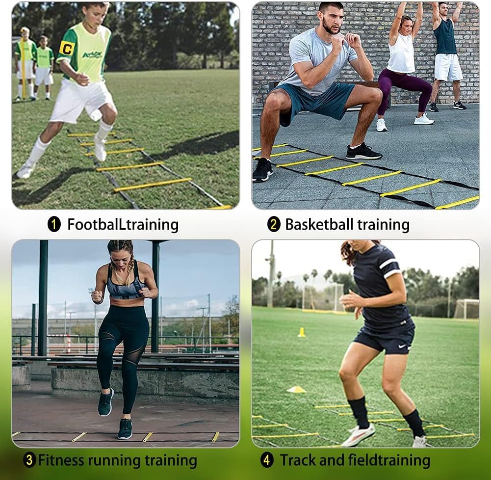 Speed Agility Ladder Training Set - 20Ft Ladder with 12 Rungs, Cones, Parachute & Carry Bag