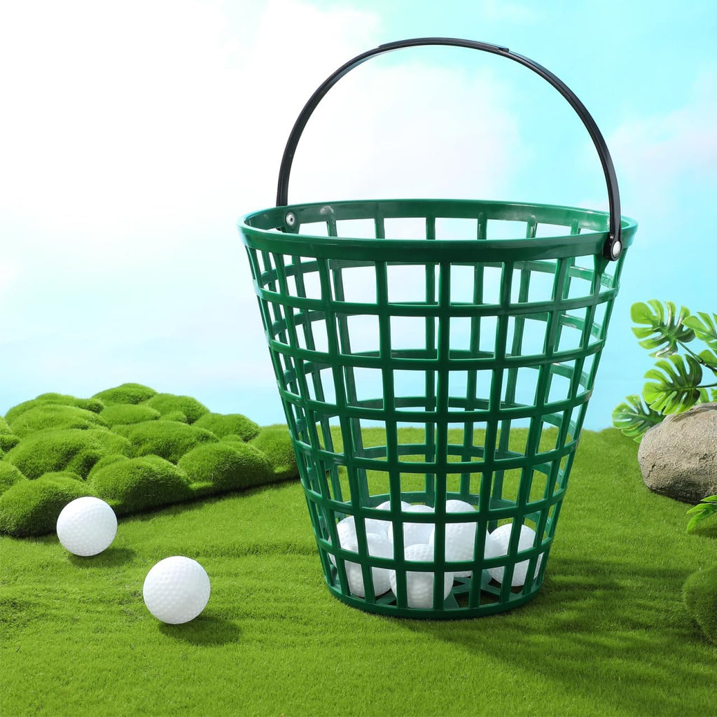 VANZACK Golf Ball Basket - Durable Plastic Container with Handle | Holds 100 Balls - Green
