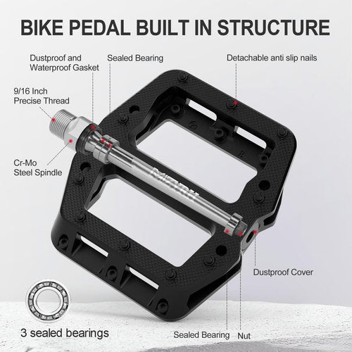 MZYRH Mountain Bike Pedal 9/16" 3 Sealed Bearings Lightweight Non-Slip Nylon Fiber Bicycle Platform Pedals for Road BMX MTB