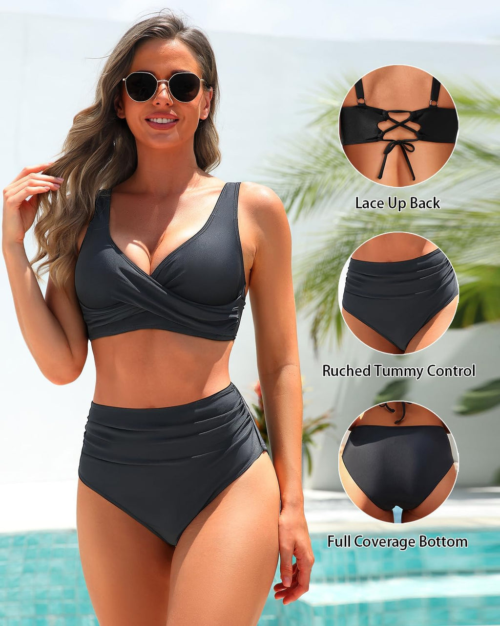 Yonique Women's High Waisted Bikini Set - Tummy Control & Full Coverage Swimsuit