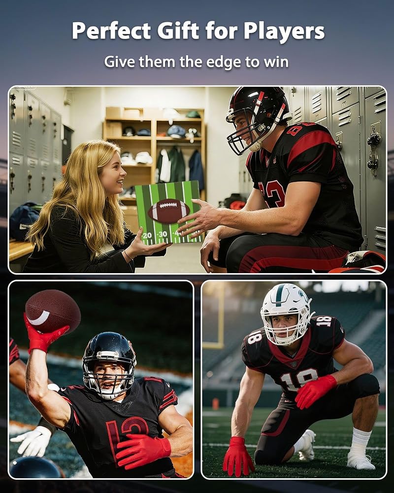 RIGWARL Football Gloves RED+Adult-L, Super Sticky Receiver Gloves for Men, Youth & Kids
