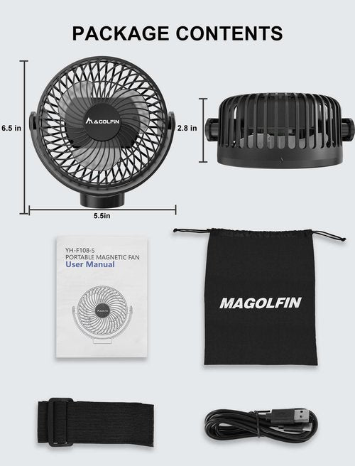 Magnetic Golf Cart Fan Rechargeable, 12000mAH Battery Operated Portable Fan with 3 Speeds, LED Lantern, Magnetic Base, Compatible with EZGO Club Car Yamaha, Golf Cart & Cruise Ship Accessories