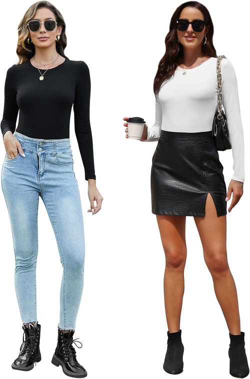 Balennz Women's Long Sleeve Bodysuit - Round Neck Top for Fall | Comfortable & Stylish Fit