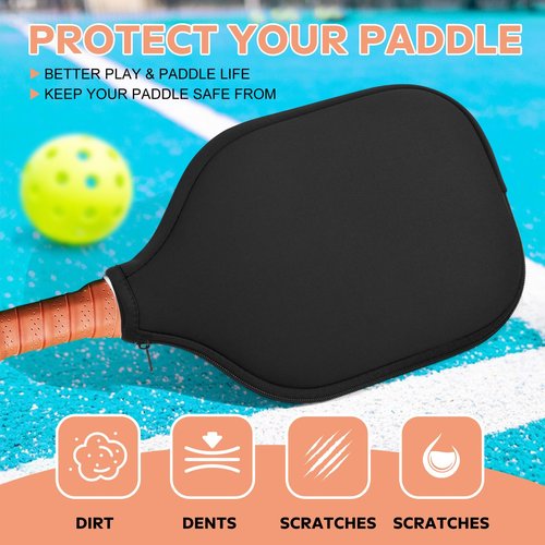 2 Pcs Pickleball Paddle Covers, Universal Case Size - 8.6 x 12.2 inches Zippered Racket Sleeve, Durable Neoprene Paddle Cover, Paddle Storage Bag for Most USAPA Standard (Black) (Black) (Black)