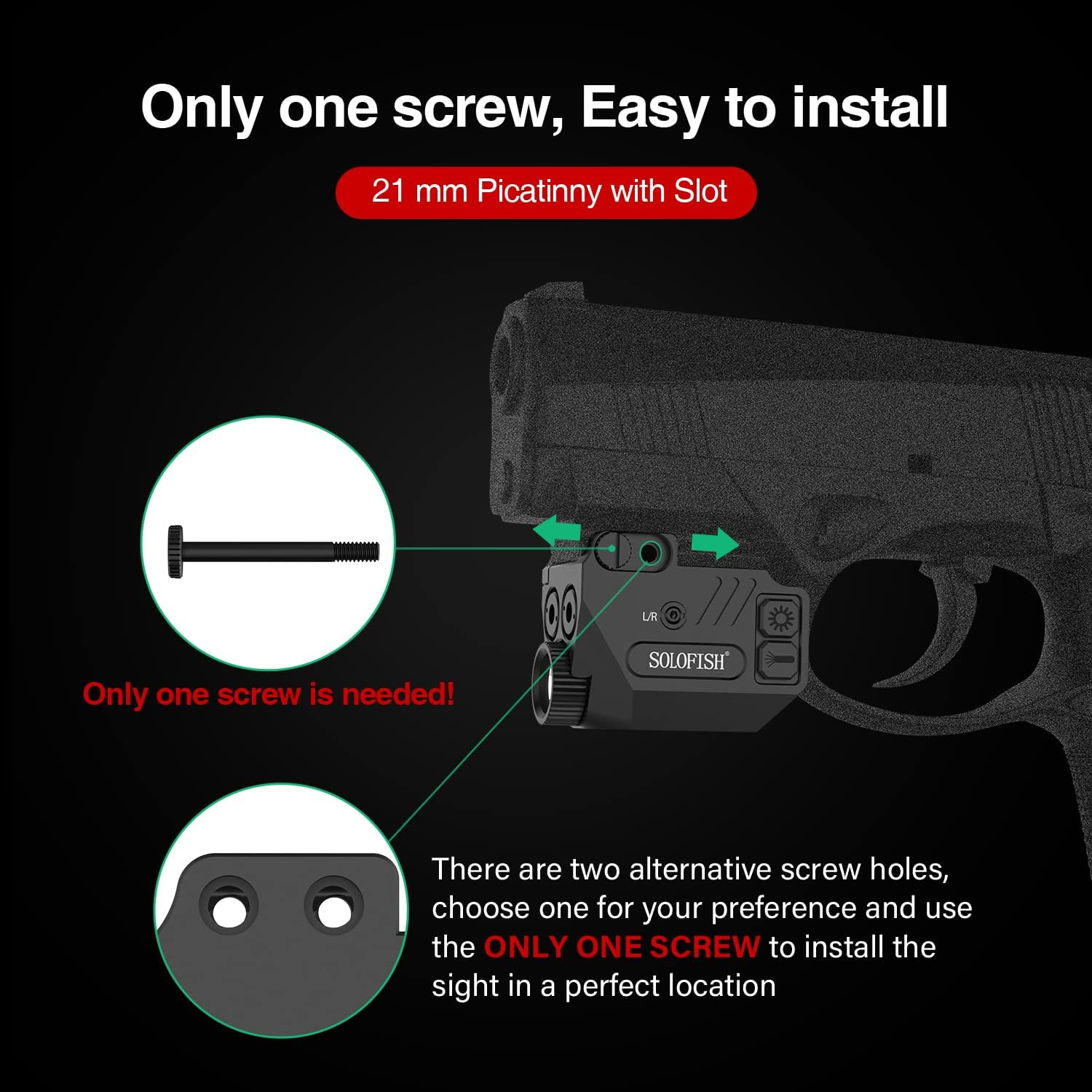 SOLOFISH Pistol Light - 500lm Rechargeable Aluminum Weapon Light with Purple/IR/Green Blue Beam Combo