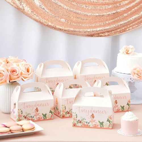 Blue Panda Ballet Party Favor Gable Boxes - Floral Tiny Dancer Goody Bags - Pack of 24, Pink, 6 x 3 x 4 in