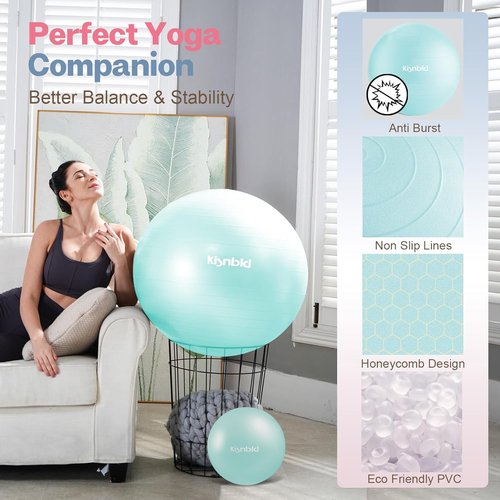 Kisnbld Exercise Ball - Extra Thick Anti-Burst Yoga Ball for Stability | 4 Sizes with Foot Pump