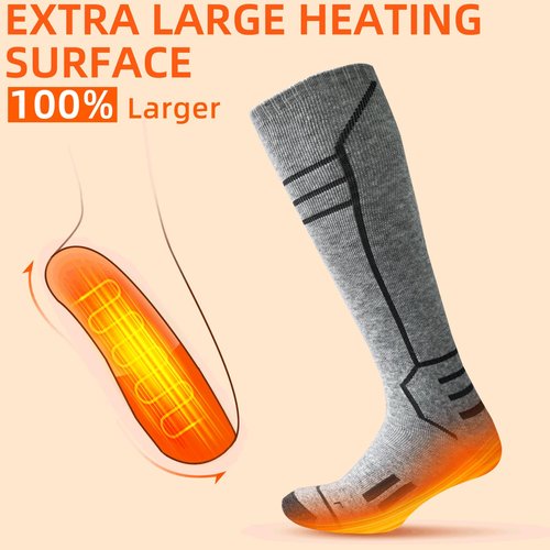 FREEHILL Merino Wool Heated Socks for Men Women, 5000mAh One-Click Control Rechargeable Cold Weather Heated Ski Socks (US, Alpha, Large, Regular, Regular, Gray)