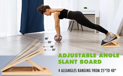 Adjustable Slant Board for Calf Stretching - Portable Wooden Incline Board for Physical Therapy, Squats & Pilates - Calf Stretcher for Ankle, Heel & Leg Support