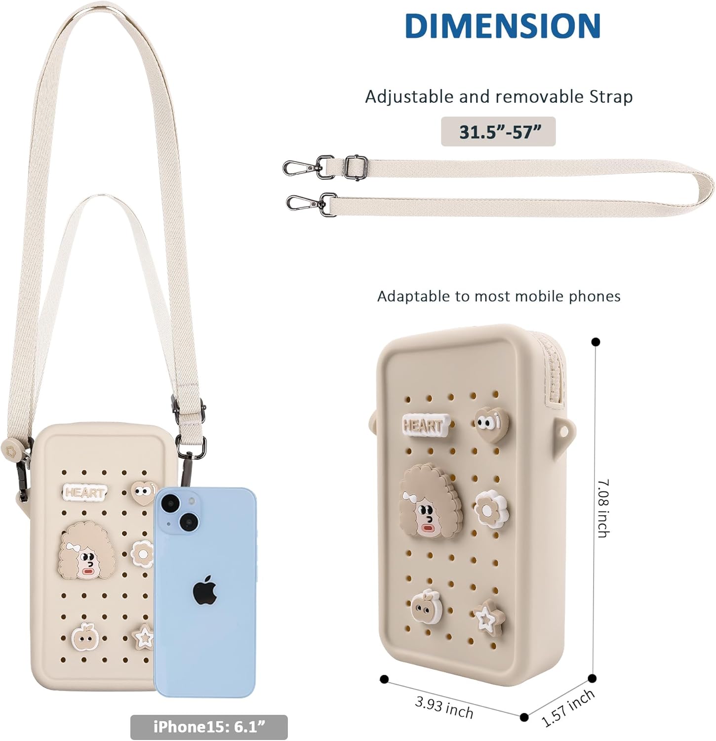 Skiennix Silicone Crossbody Bag - Waterproof & Lightweight Phone Purse with Adjustable Strap | Beige