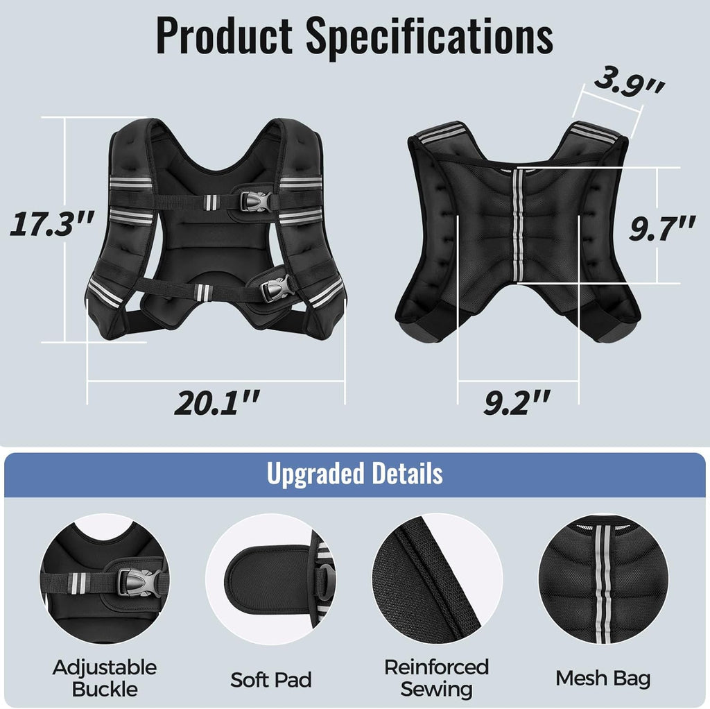 Zeerun Weighted Vest - Comfortable & Durable Rucking Vest with Reflective Stripe | Adjustable for Walking, Running & Strength Training