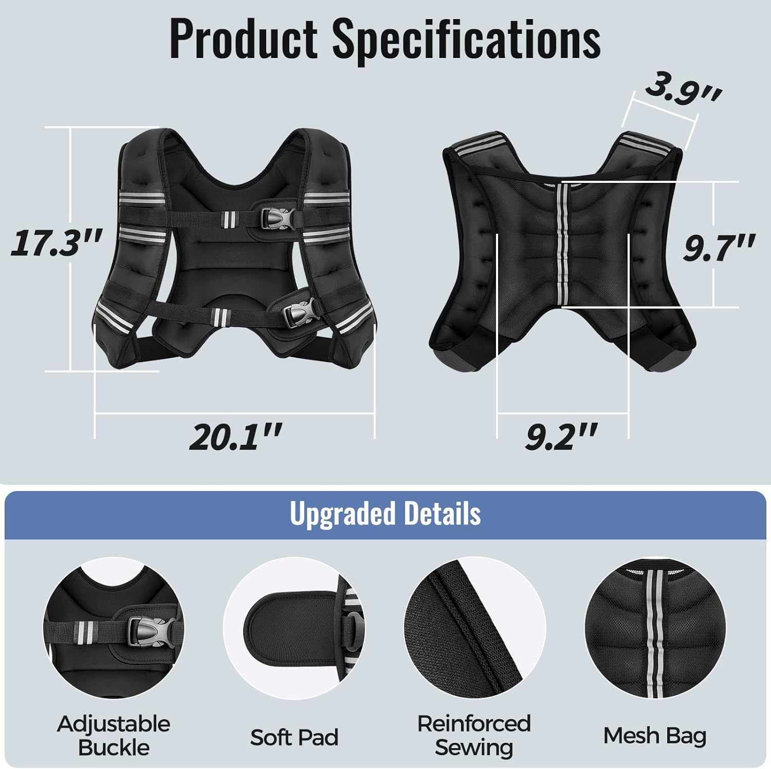 Zeerun Weighted Vest - Comfortable & Durable Rucking Vest with Reflective Stripe | Adjustable for Walking, Running & Strength Training