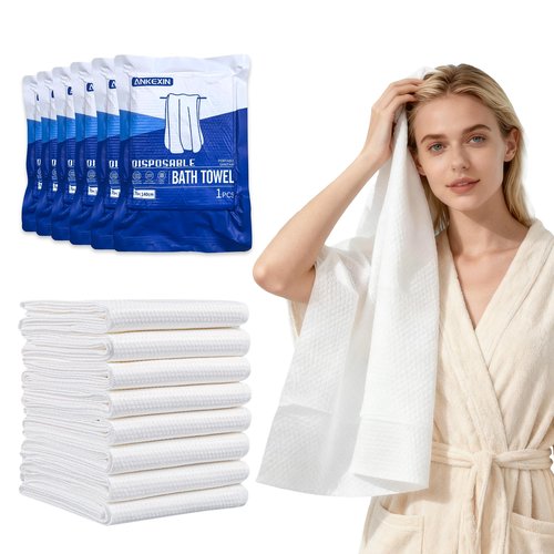 ANKEXIN Disposable Bath Towels 6 Pack, 55" x 27.5" Thick Large Travel Towels Sets, Individually Wrapped, Portable Towels for Travel, Spa, Camping, Hotel Use