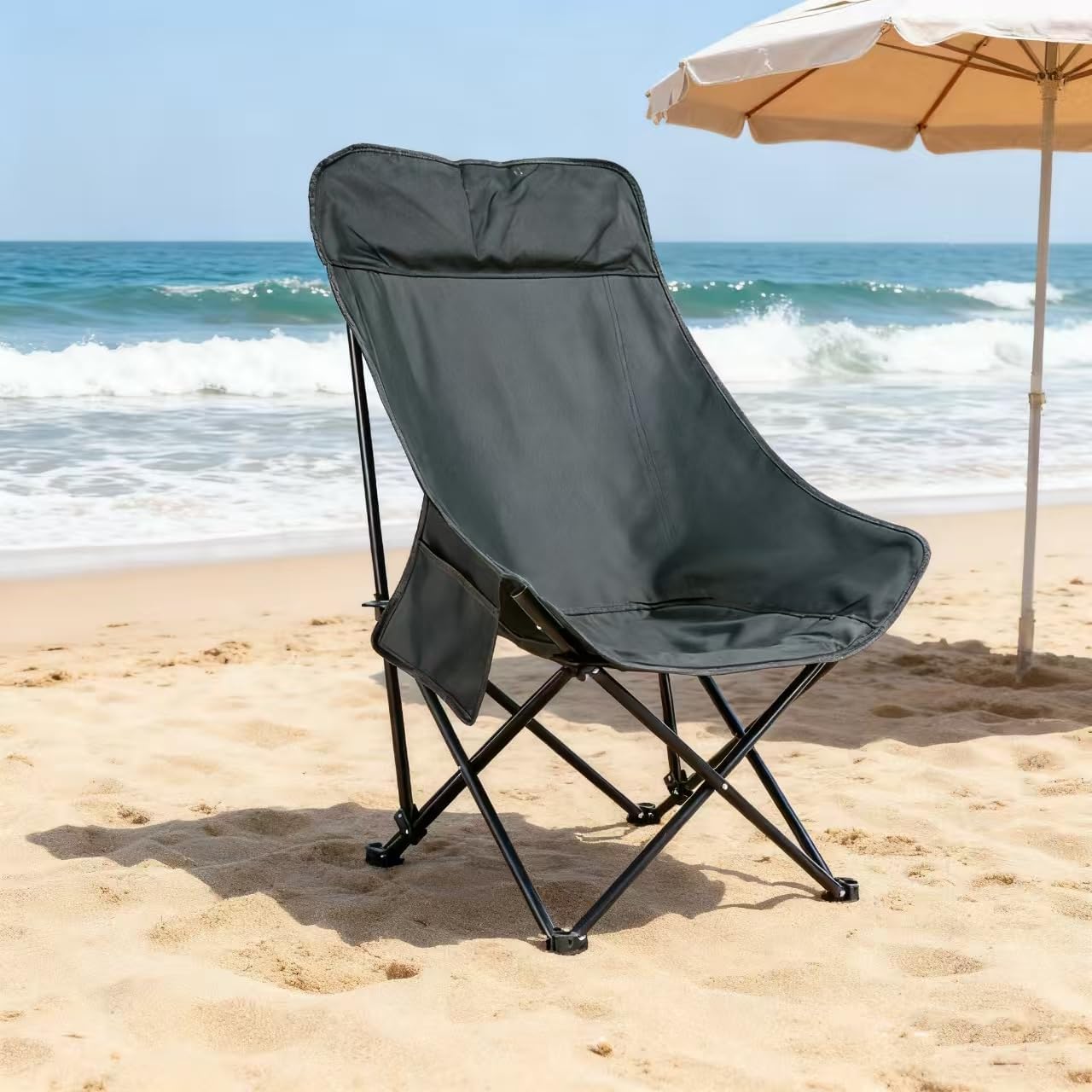 Skiennix Portable Lightweight Camping Chair - Foldable High Back Design with Carry Bag | Green