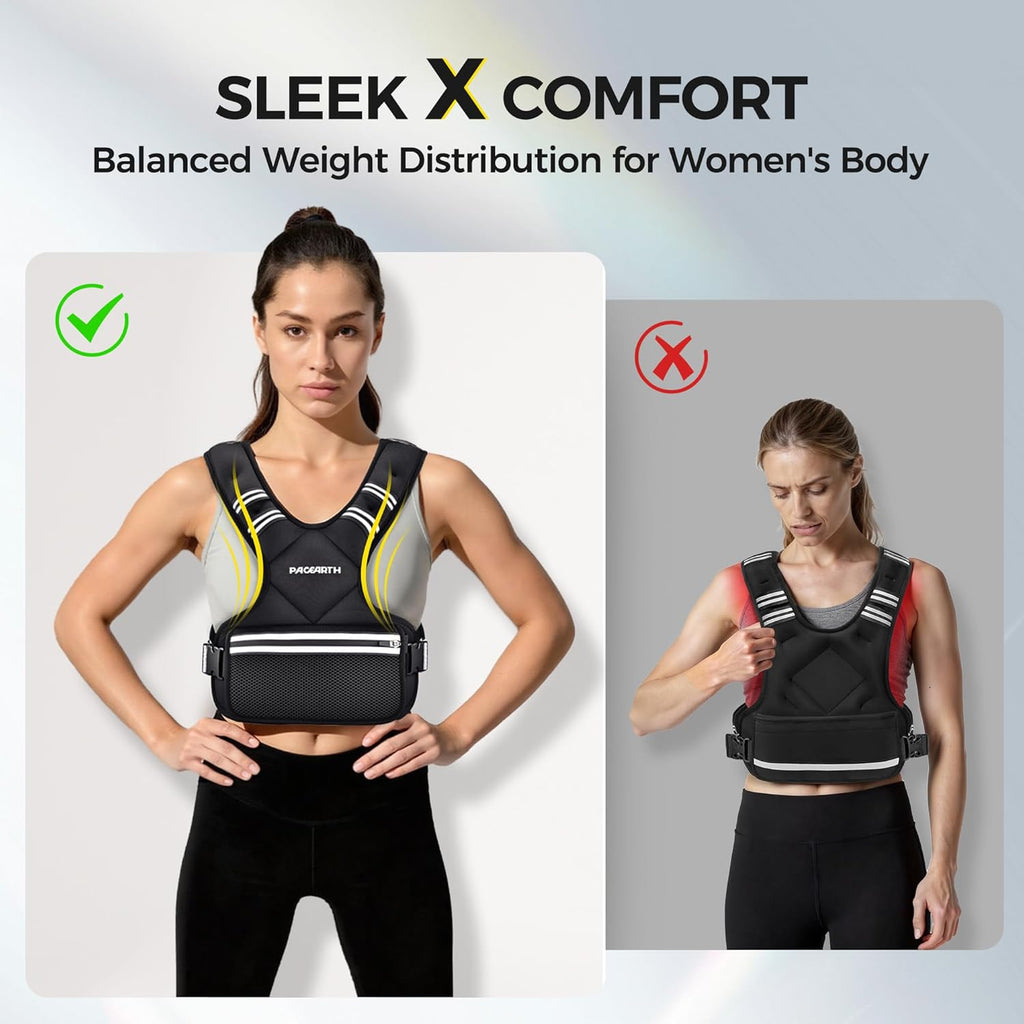 PACEARTH Adjustable Weight Vest - X-Shape Design for Home Workouts | 4-32lbs with Zipper Pouch, Available in Pink, Gray, Black
