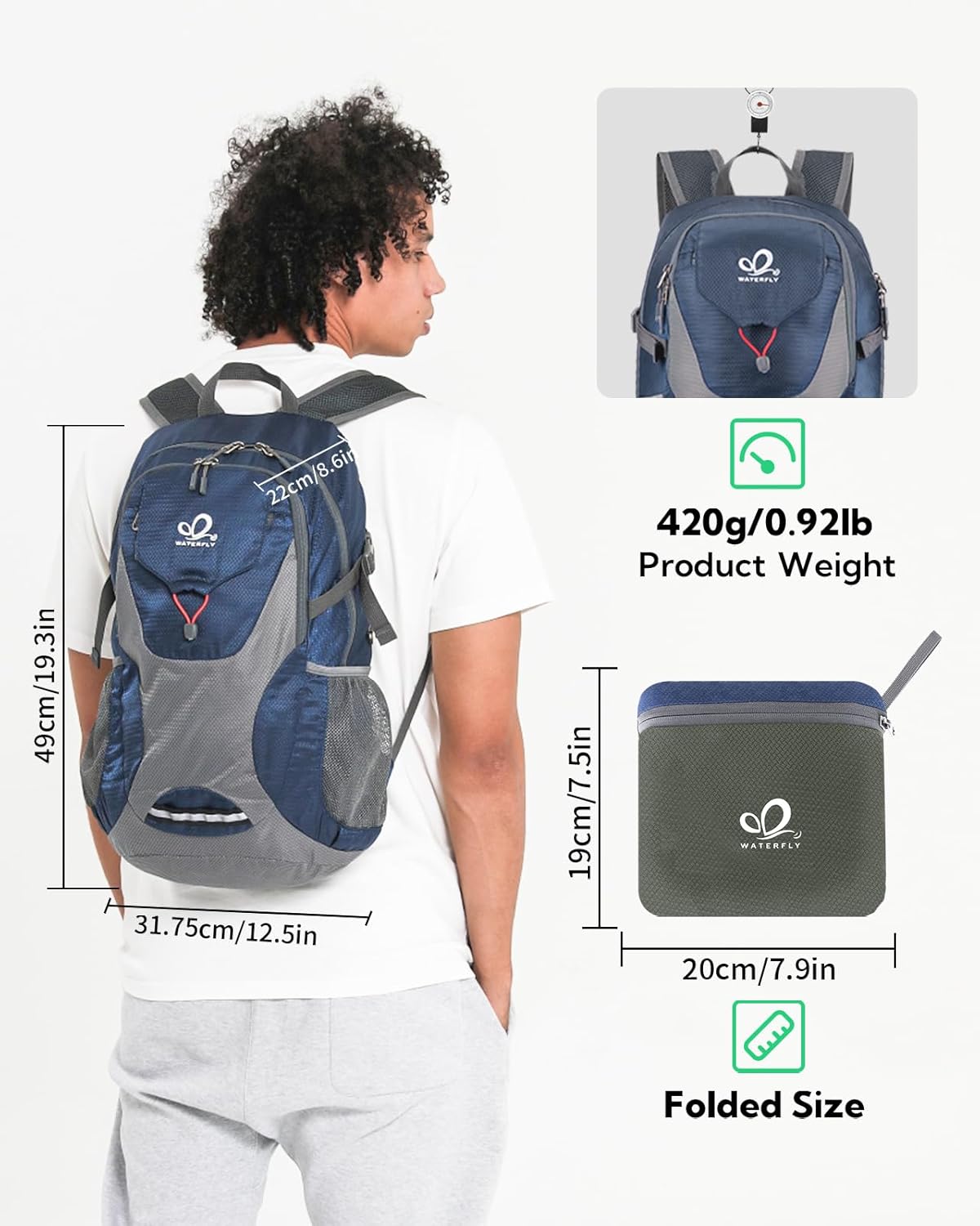 WATERFLY Lightweight 30L Packable Hiking Backpack - Ultralight Travel Daypack for Men & Women