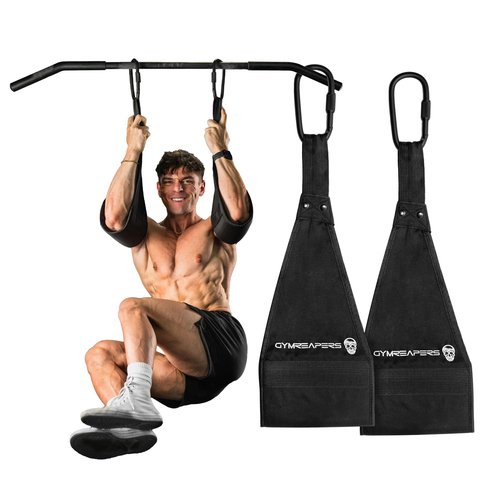 Gymreapers Hanging Ab Straps for Pull-Up Bar — Hang Bar Assist Strap & Strength Workout Exercise Equipment, Padded Adjustable Arm Supports with 2 Steel Carabiners for Leg Raises, Abdominal & Core Training