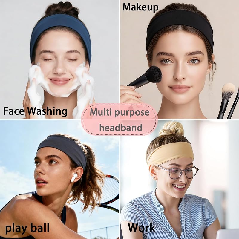 Carede 8-Pack Wide Non-Slip Hairbands for Women – Stretchy 3.8" Head Bands, Yoga, Workout, Washing Face