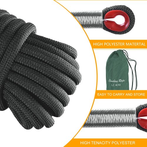 LZ.MZXU Climbing Rope, 12 mm Static Climbing Ropes, 32FT(10M) 65FT(20M) 100FT(30M) 164FT(50M) Outdoor Rock Climbing Rope with Hook, Safety Rappelling Ropes, Fire Rescue Parachute(Green, 32FT)