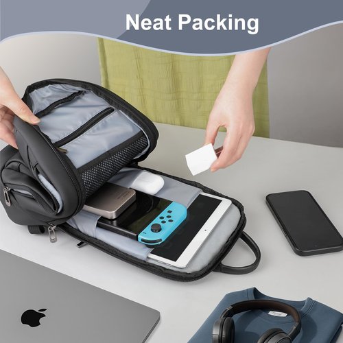 hk Sling Bag for Man, Waterproof Utility Crossbody Bag with Anti-theft Pocket for Men, Sling Backpack for Daily Commute, Work, College, 14 * 7.8 * 4.5 inches，Black