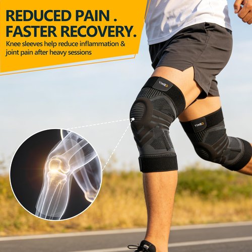 YIMED 2 Pack Knee Brace for Men and Women with Patella Gel Pad and Side Stabilizers, Knee Compression Sleeves for Weightlifting & Cross Training, Knee Support for Walking, Running, Arthritis
