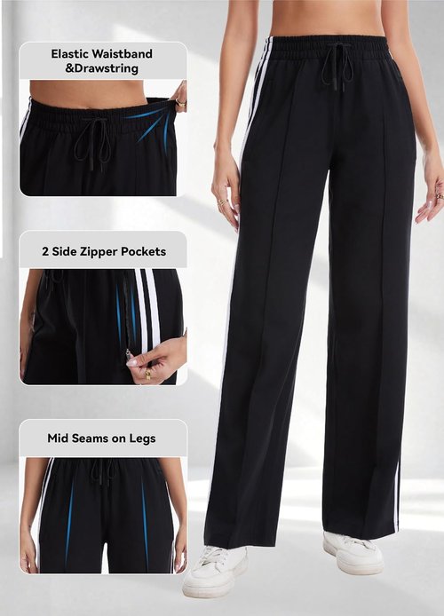Houmous Cotton Sweatpants - Women's Wide Leg Lounge Pants with Stretch & Zip Pockets | Athletic Fit