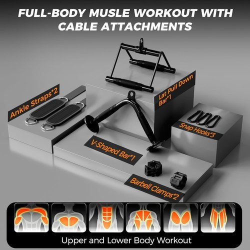 Mikolo Heavy-Duty Cable Attachments Set - LAT Pulldown, V Bar, Double D Handle & Ankle Straps for Home Gym