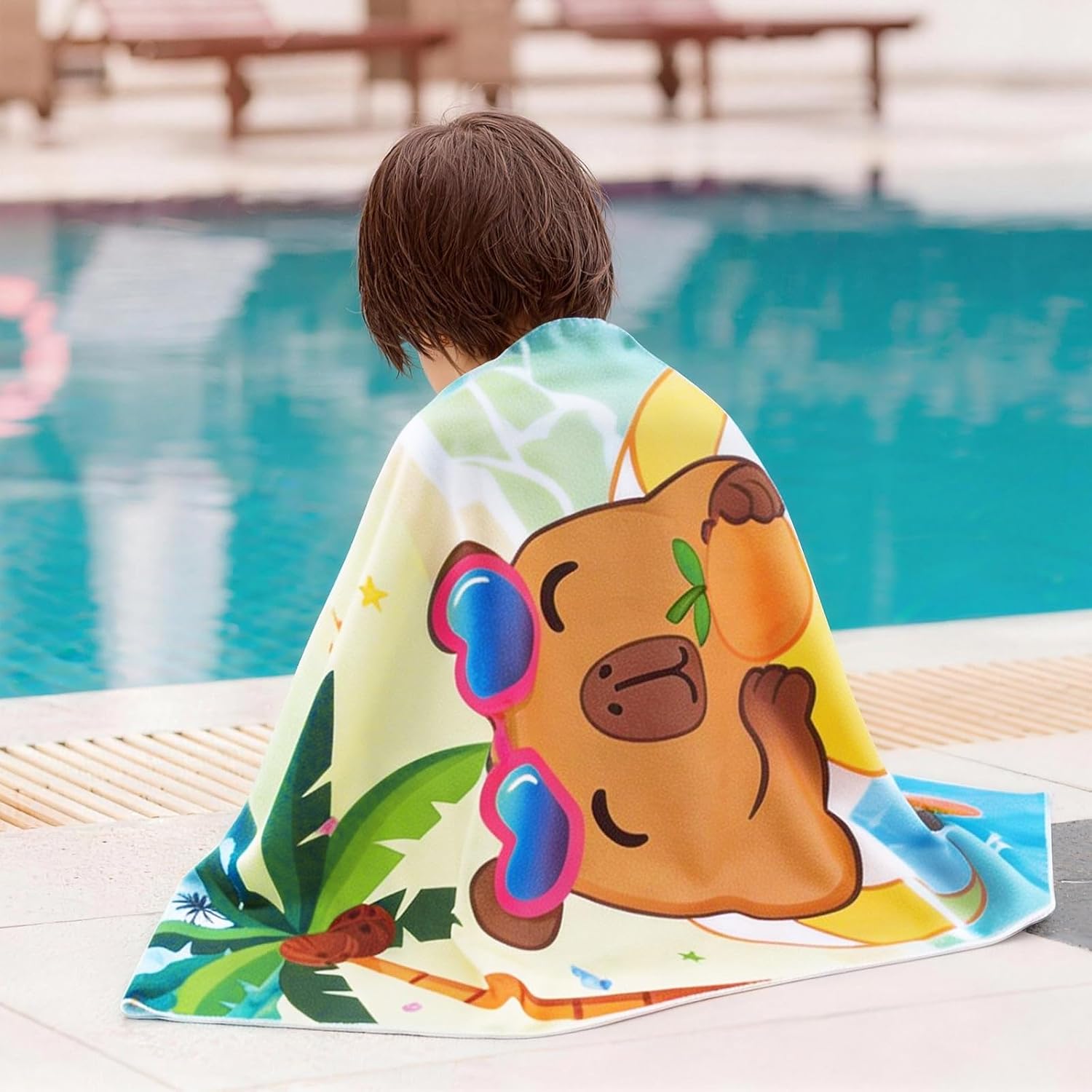 WERNNSAI Kids Beach Towel - Quick Dry, Sand-Free Capybara Design | 30” x 60” Soft Travel Towel