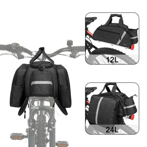 MOSISO Bike Rack Bag, Waterproof Bicycle Trunk Pannier Rear Seat Handbag Cycling Bike Carrier Reflective Backseat Cargo Storage Luggage Saddle Shoulder Bag with Water Bottle Holder&Handle, Black