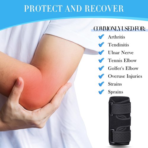 Niceuare Elbow Brace with 2 Removable Metal Splints - Adjustable Elbow Support for Tendonitis, Cubital Tunnel Syndrome, and Ulnar Nerve Entrapment Pain Relief Fit Men ＆ Women
