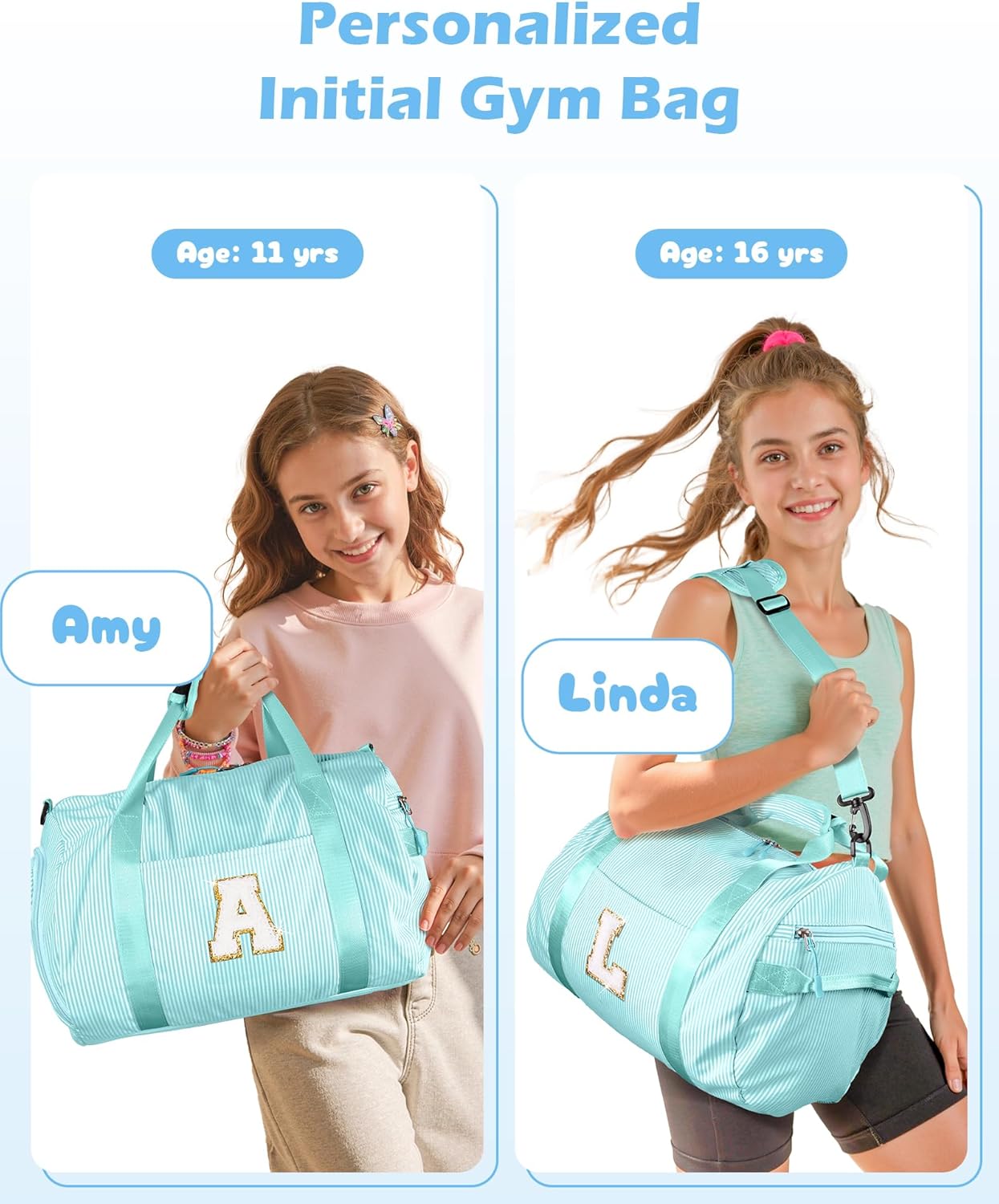 Skiennix Girls Travel Duffle Bag - Personalized Overnight Bag with Shoe Compartment | Trendy Weekend Bag (Letter L)