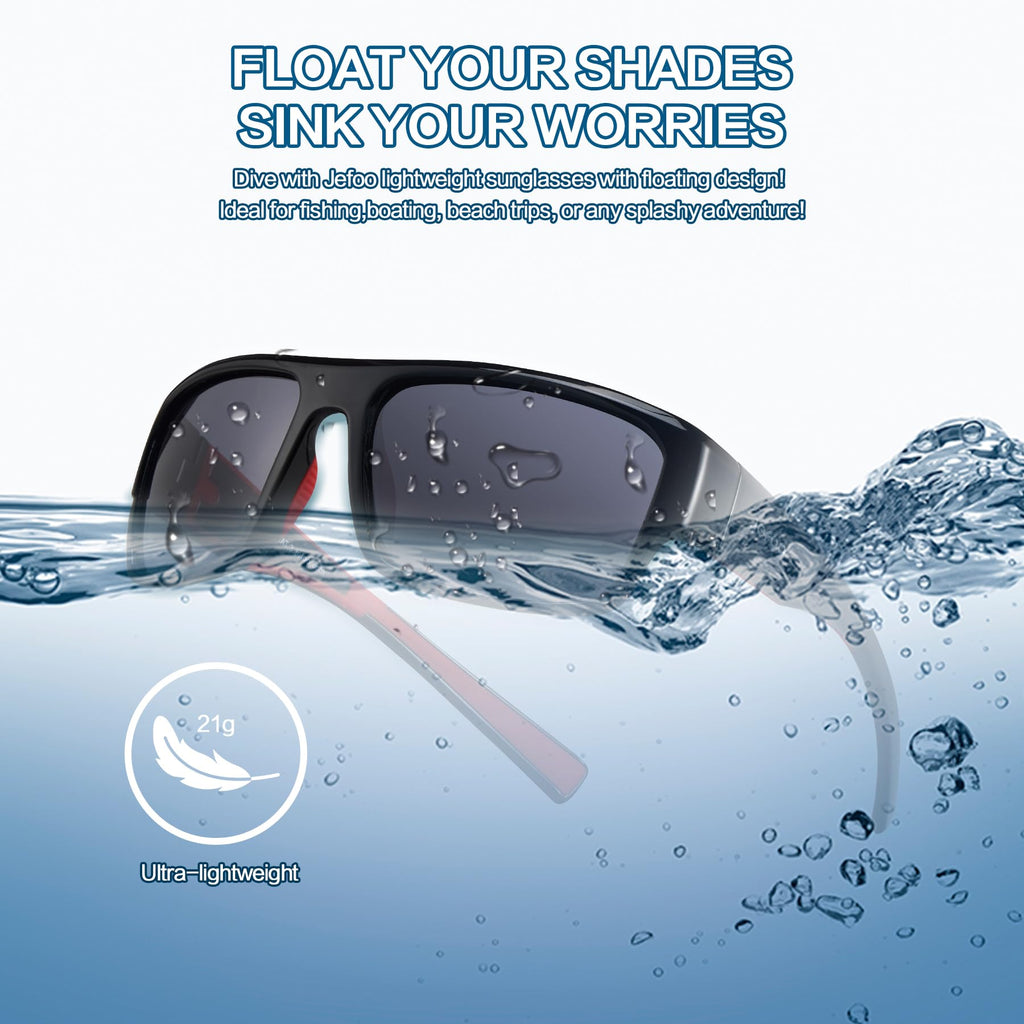 Jefoo Polarized Sunglasses for Men Women, Fishing Cycling Running Driving Golf Sports Floating Square Glasses UV Protection