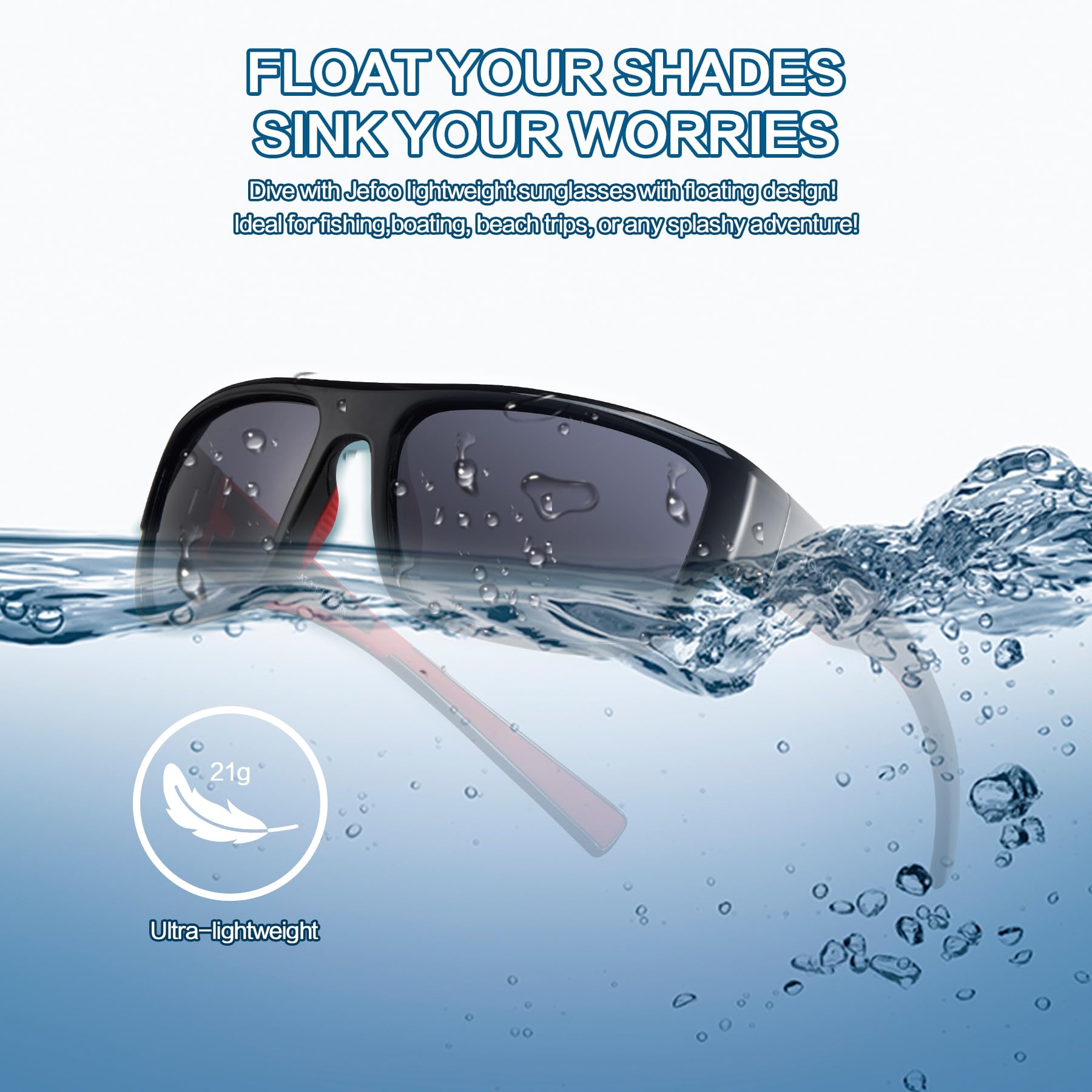 Jefoo Polarized Sunglasses for Men Women, Fishing Cycling Running Driving Golf Sports Floating Square Glasses UV Protection