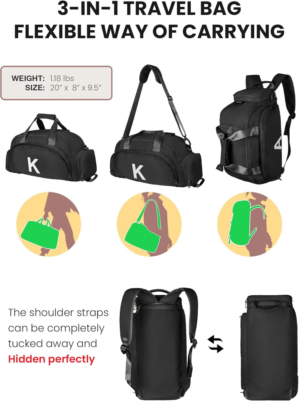 Skiennix Initial Gym Bag - Stylish Dance & Travel Duffle with Shoe Compartment | Monogrammed for Kids (Letter L)
