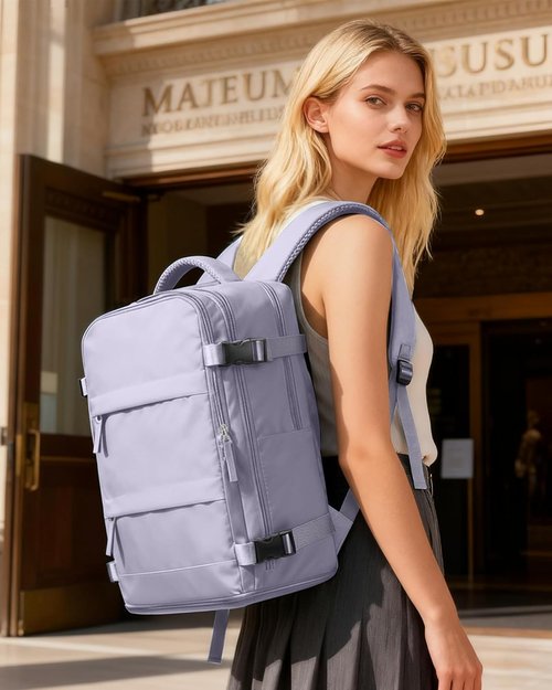Coofay Large Carry-On Backpack - Airline Approved Waterproof Travel Bag for Women | Purple Casual Daypack