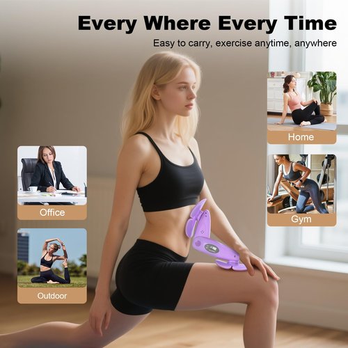 Pelvic Floor Exerciser with Digital Counter Display, Inner Thigh Exerciser for Women, Home Fitness Equipment for Hip/Leg/Butt, Purple