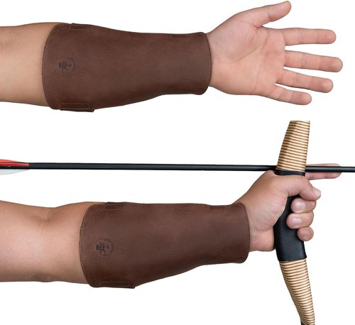 Archery Arm Guard - Adjustable Forearm Protector for Shooting Practice | Handmade Bourbon Brown Leather