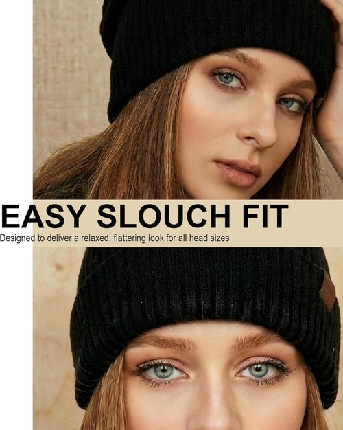 YANIKY Soft Slouchy Beanie Hat for Women & Men - Lightweight Stretch Skull Cap, Comfortable Chemo Headwear for Spring Black