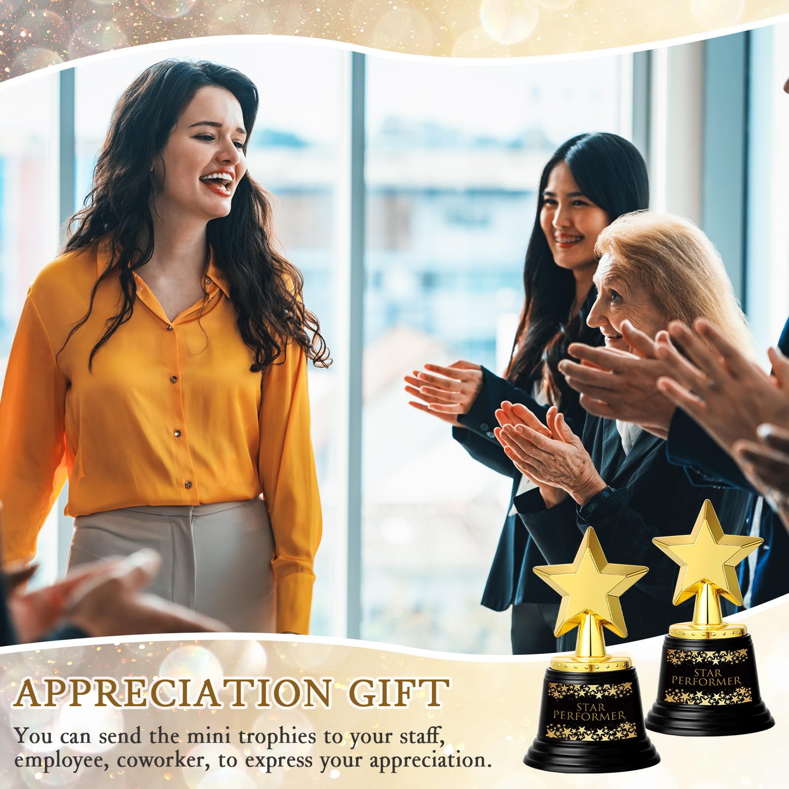 Fumete 10 Pcs 5 Inch Plastic Gold Trophy Award Thank You for Being Awesome Star Thumbs up Award Trophies Bulk Golden Trophies for Employee Teacher (Star Performer)