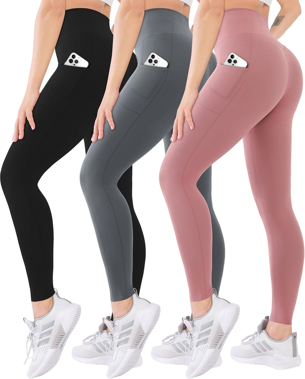 Blisset High Waisted Leggings for Women - Soft Tummy Control with Pockets | 3 Pack for Yoga & Daily Wear