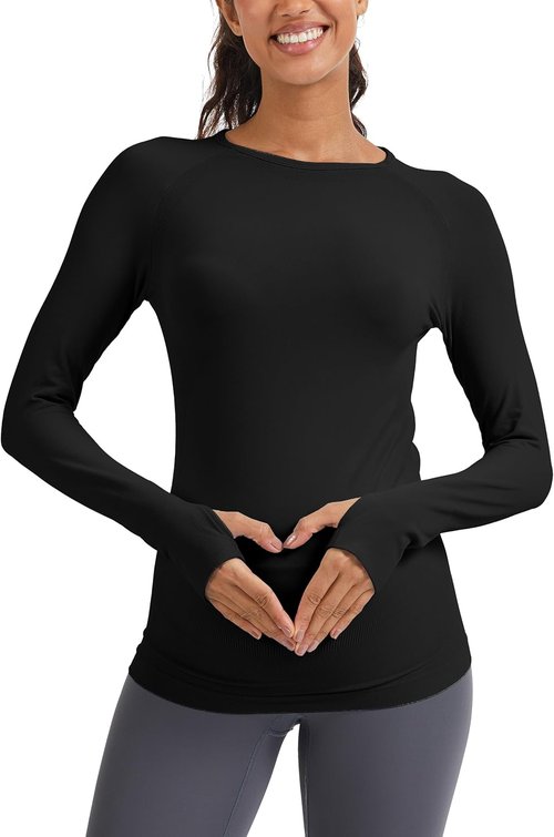 MathCat Seamless Maternity Shirts - Long Sleeve Athletic Tops for Pregnancy | Casual Yoga Tee