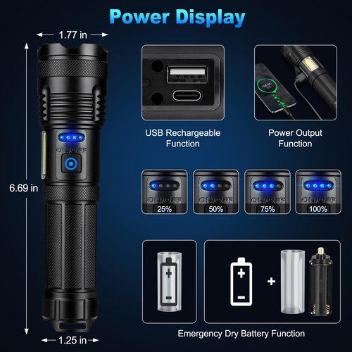 KINGCAESAR Flashlights 90,000 High Lumen - 2 Pack, Ultra Bright Rechargeable Flashlight with 7 Light Modes, LED Flash Light with High Power Battery, IPX7 Waterproof for Home Camping