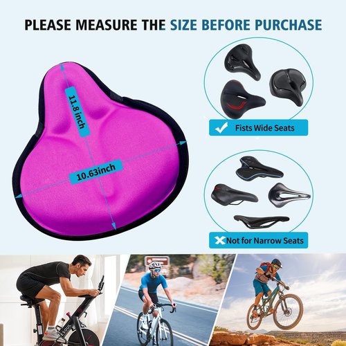 Bicycle Seat Cushion, HUIOK Wide Gel Exercise Bike Seat Cushion for Women Men Comfort,Fits Spin,Stationary and Cruiser Bikes,Indoor Outdoor Cycling,Water Dust Resistant Cover Included