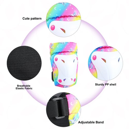 Knee Pads for Kids Elbow Padds Wrist Guards with Drastring Bag Adjustable Protective Gear Set for Girls Boys 3-8 Years Roller Skating Bike