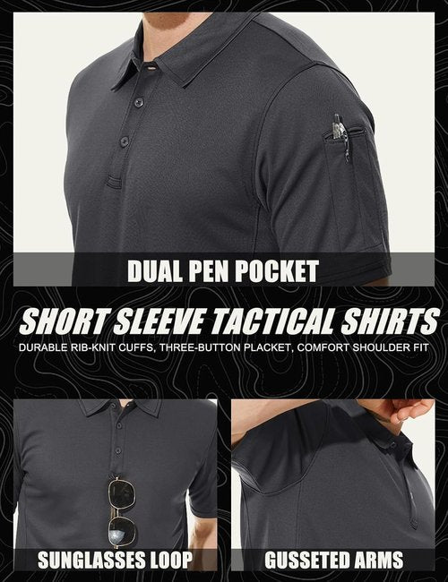 MAGCOMSEN Men's Quick-Dry Tactical Polo Shirt - Short Sleeve Pique Jersey for Golf & Active Wear