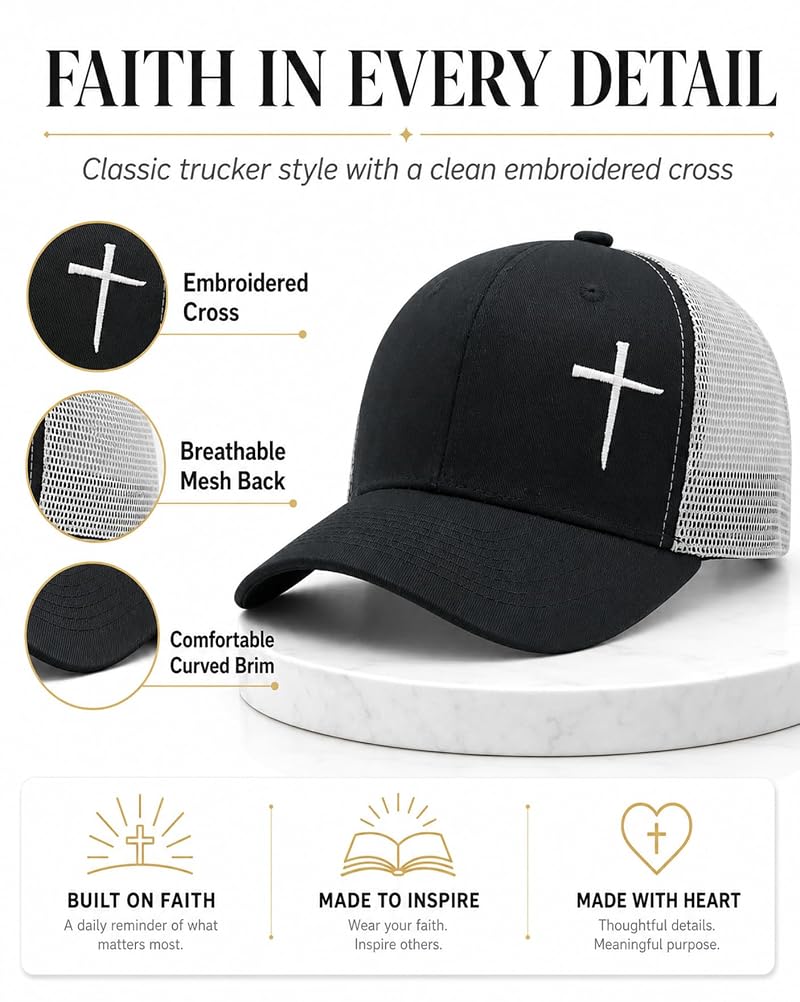Cross Hat for Men & Women - Breathable Trucker Cap, Black (Variation: Black)