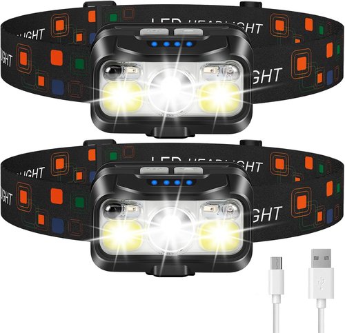 LHKNL Rechargeable Headlamp - Super Bright Motion Sensor LED Flashlight | 2-Pack Waterproof with 8 Modes for Camping & Outdoor Activities