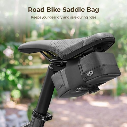 Road Bike Saddle Bag, Under Seat Bike Bag, Small Bike Storage Bag for Road Cycling, Quick Release Buckle, Waterproof PU Material