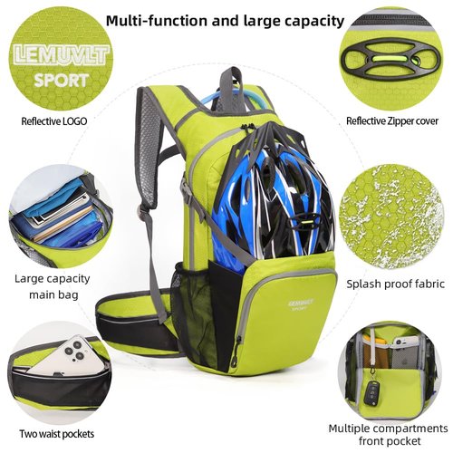 Lemuvlt Small Hiking Daypack 15L,Water Repellent Lightweight & Durable - Ideal Backpack for Skiing, Skating, Snowboarding,Hiking, Running, MTB Cycling (Lime)