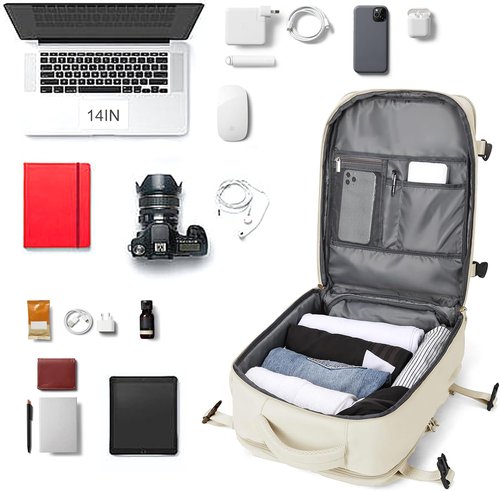 Coowoz Travel Backpack - Airline Approved Waterproof Rucksack for Hiking & College | Fits 15.6 Inch Laptops - Beige